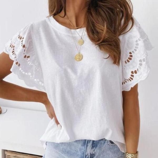 Distinctive Hollow-Out Short Sleeve White Top