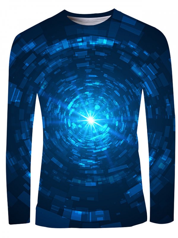 Men's Graphic T-Shirt Long Sleeve Daily Tops Round Neck Blue