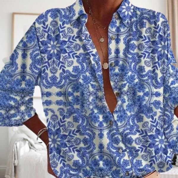 Retro Print Long Sleeve Shirt