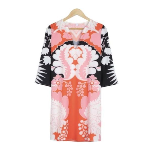 Oversized Print Kimono Sleeve Dress