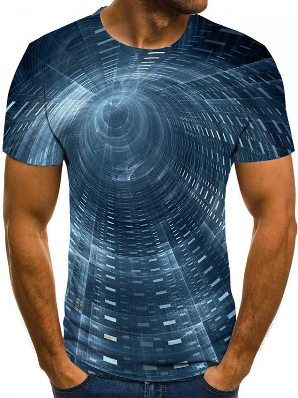 Men's Graphic T-Shirt Print Short Sleeve Daily Tops Streetwear Punk &Amp; Gothic Round Neck Navy Blue/Summer