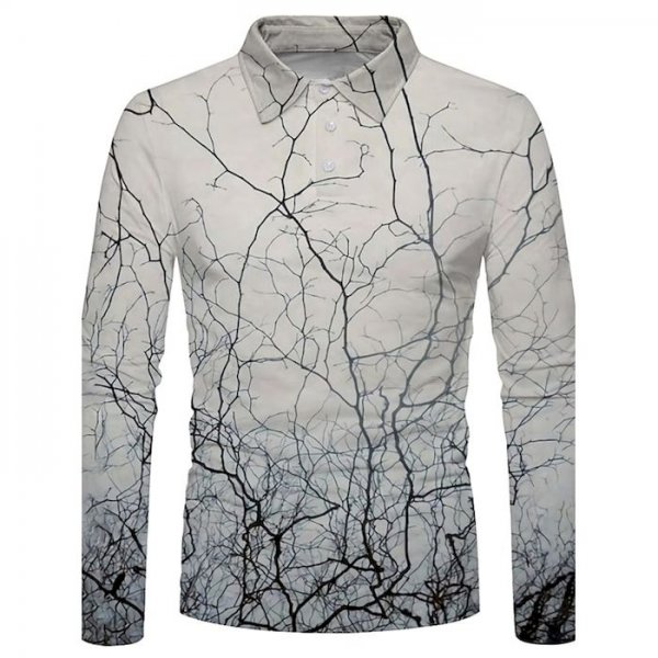 Men's Golf Shirt 3D Print Tree 3D Print Button-Down Long Sleeve Street Tops Sportswear Casual Fashion Comfortable White