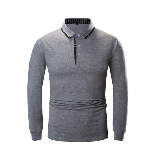 Men's Golf Shirt Solid Color Button-Down Long Sleeve Street Tops Cotton Simple Sportswear Basic Casual Gray