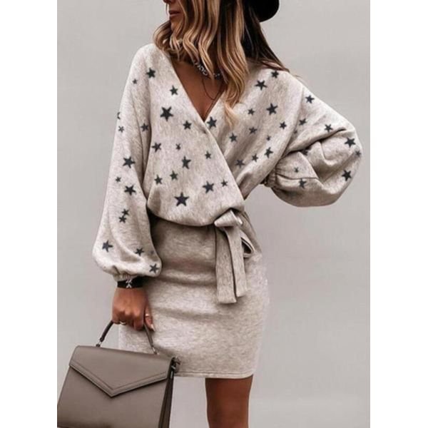 Comfy Long Sleeve Print Mini Sweater Dress