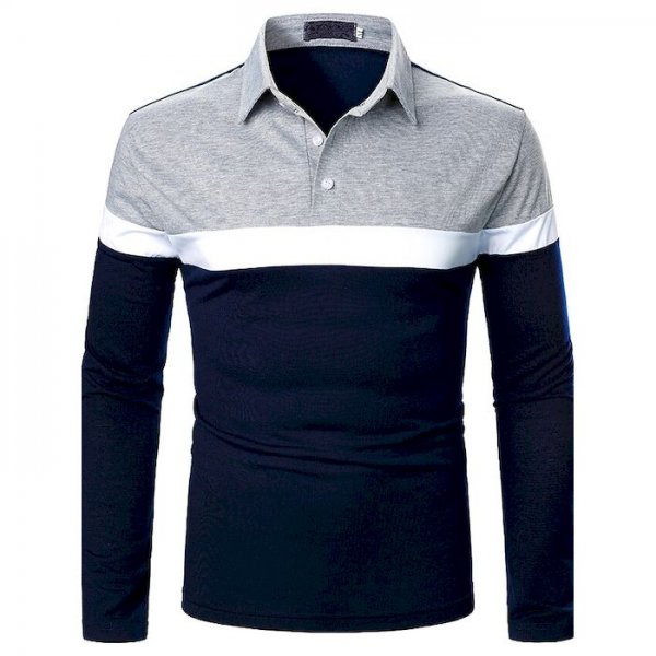 Men's Golf Shirt Solid Colored Color Block Patchwork Long Sleeve Daily Tops Business Navy Blue