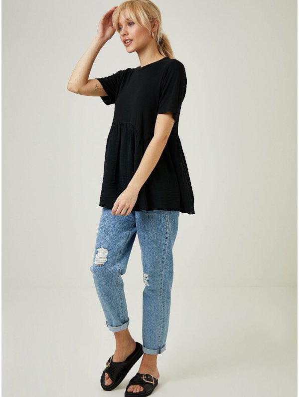 Black Peplum Woven Top