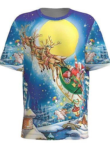 Men's 3D Graphic T-Shirt Print Short Sleeve Christmas Tops Round Neck Blue