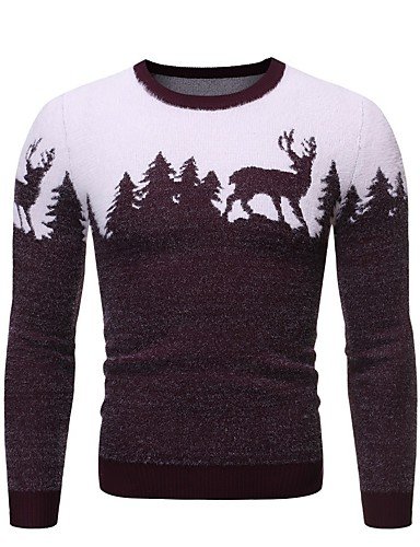 Men's Christmas Geometric Animal Pullover Long Sleeve Sweater Cardigans Crew Neck Winter Black Red Navy Blue